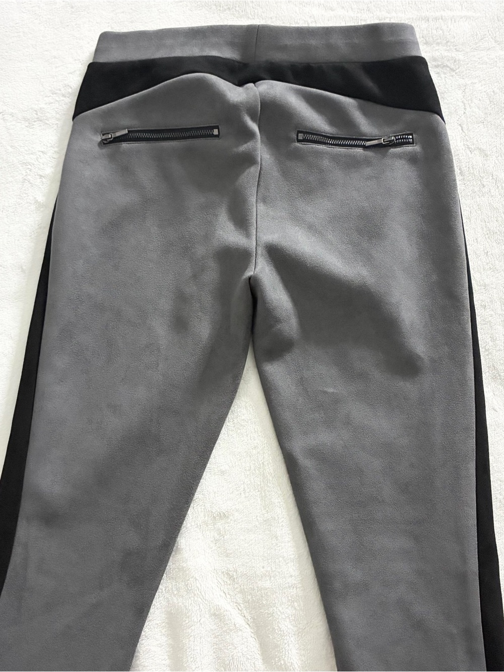 BEBE faux suede black and gray colorblock leggings - Picture 2 of 7